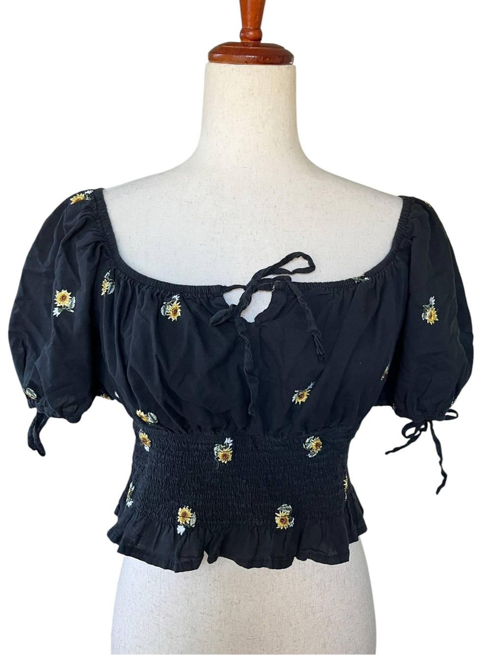 Live 4 Truth embroidered sunflower milkmaid-style crop top